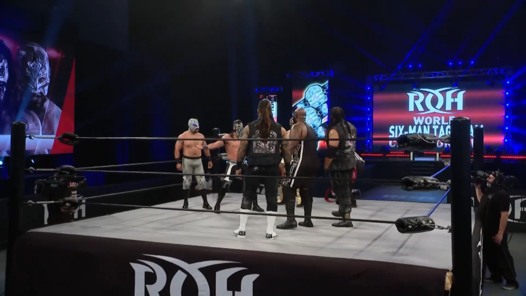 Ring Of Honor Results: Shane Taylor Promotions (Shane Taylor, Moses & Khan) vs. MexiBloods (Flamita, Bandido & Rey Horus) [ROH Trios Championship Match]