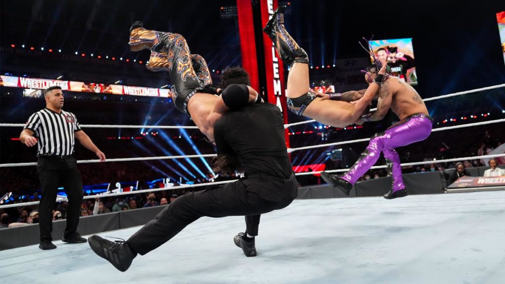 WWE Wrestlemania 37 Night One Results: Bad Bunny & Damien Priest Defeat The Miz & John Morrison With Doomsday Cross-Bunny