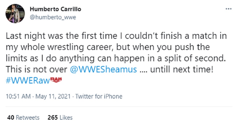 WWE Humberto Carrillo Injury Against Sheamus Doesn’t Appear as Serious as Originally Believed Humberto Carrillo Injury