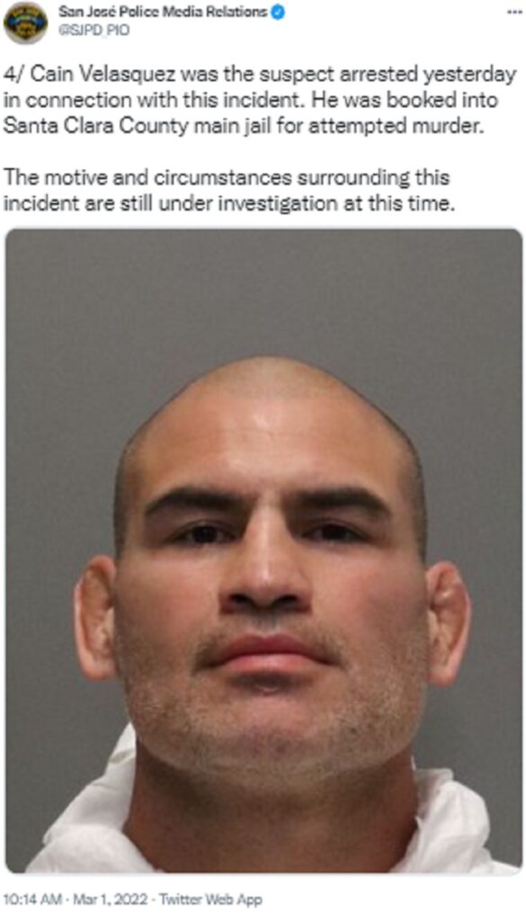BREAKING! Former WWE Superstar and UFC Champion Cain Velasquez Arrested for Attempted Murder WWE Superstar and UFC Champion Cain Velasquez Arrested